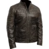 Mens Cafe Racer Quilted Brown Jacket