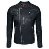 Mens Waxed Sheepskin Leather Cafe Racer Biker Jacket Black