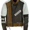 Mens Cafe Racer Studded Punk Motorcycle Leather Jacket1