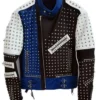 Mens Cafe Racer Studded Punk Motorcycle Leather Jacket3