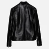Mens Standing Collar Black Leather Jacket