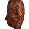 Mens Diamond Quilted Vintage Leather Biker Jacket Brown