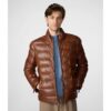 Mens Distressed Leather Puffer Jacket In Brown