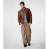 Mens Distressed Leather Puffer Jacket In Brown2