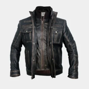 Men’s Distressed Motorcycle Leather Jacket