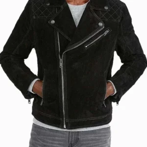 Men's Express Genuine Suede Quilted Biker Leather Jacket