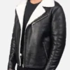 Men's White Faux Fur Black Leather Jacket