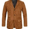 Mens Four Pockets Suede Leather Blazer