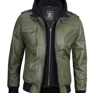 Alternative view of Mens Army Green Bomber Leather Jacket