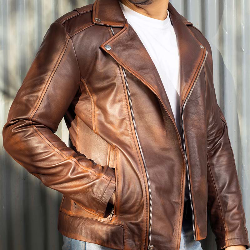Men's Asymmetric Motorcycle Leather Jacket | JACKETS JUNCTION