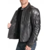 Men’s Padded Black Biker Leather Jacket