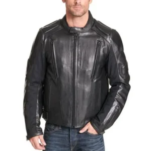 Men’s Padded Black Biker Leather Jacket