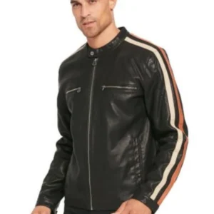 Men's Racing Stripes Motorcycle Leather Jacket