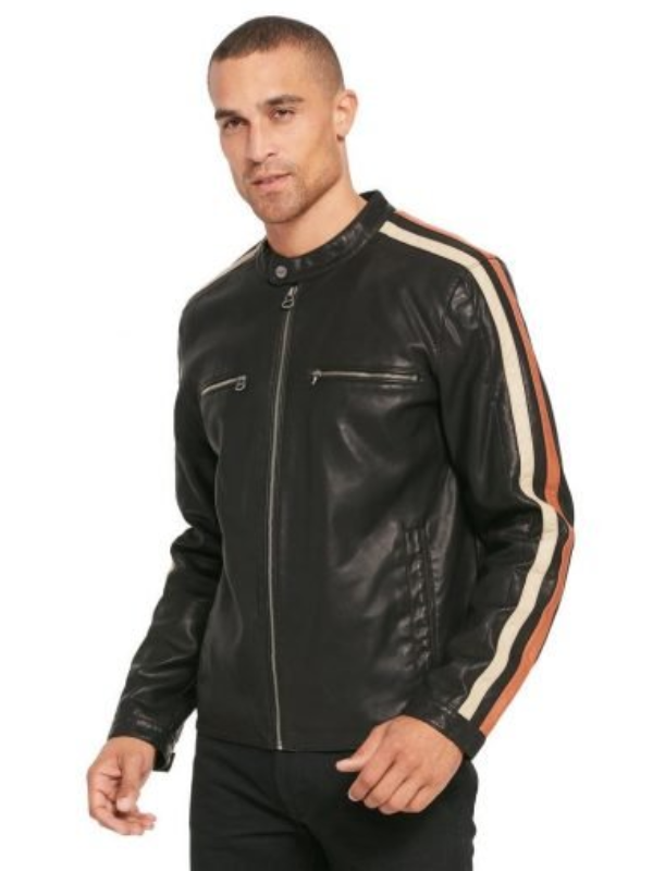 Men's Racing Stripes Motorcycle Leather Jacket
