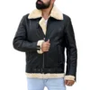 Mens Sheepskin Fashion Leather Jacket Decent Black
