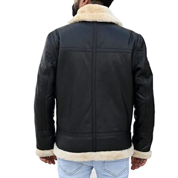 Mens Sheepskin Fashion Leather Jacket Decent Black