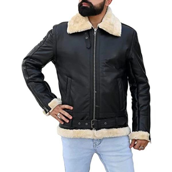 Mens Sheepskin Fashion Leather Jacket Decent Black