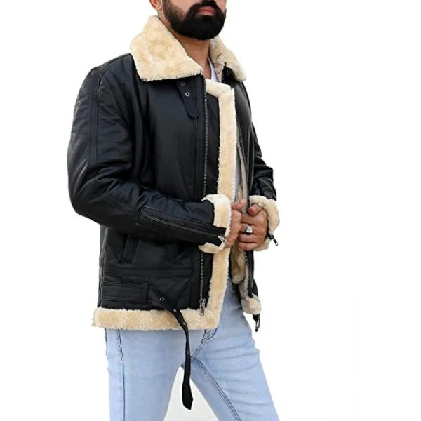 Mens Sheepskin Fashion Leather Jacket Decent Black