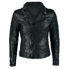 Mens Waxed Sheepskin Leather Motorcycle Jacket Black