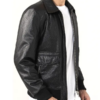 Mens Shirt Collar Black Bomber Leather Jacket
