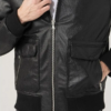 Mens Shirt Collar Black Bomber Leather Jacket