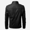 Mens Slim Fit Sheepskin Leather Bomber Jacket Black