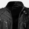 Mens Slim Fit Sheepskin Leather Bomber Jacket Black