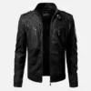 Mens Slim Fit Sheepskin Leather Bomber Jacket Black