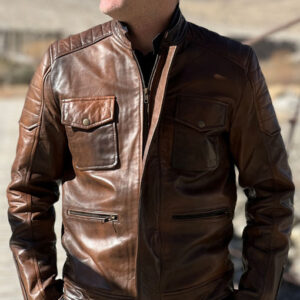 Mens Brown Leather Motorcycle Jacket