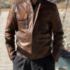 Mens Slimfit Motorcycle Brown Leather Jacket 2 1