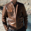 Mens Slimfit Motorcycle Brown Leather Jacket 3 1