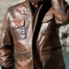 Mens Slimfit Motorcycle Brown Leather Jacket 4 1