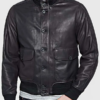 Mens Standing Collar Leather Bomber Jacket