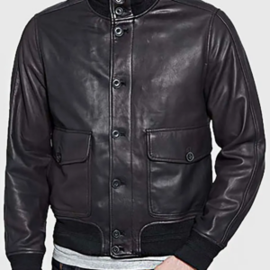 Mens Standing Collar Leather Bomber Jacket