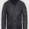 Mens Standing Collar Leather Bomber Jacket