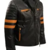 Men’s Brown Stripe Caf Racer Leather Jacket