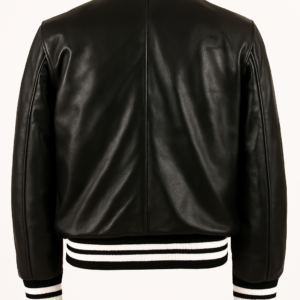 Mens Synthetic Leather Baseball Jacket Black