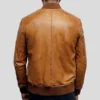 Mens Waxed Sheepskin Leather Bomber Jacket Brown