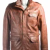 Men’s Tan Double Collared Leather Coat