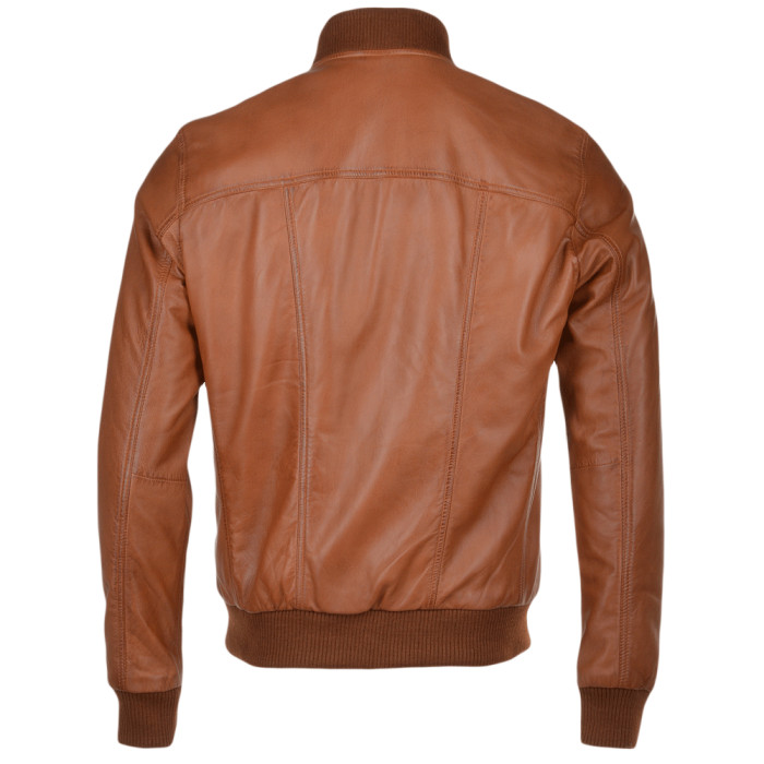 Mens Waxed Sheepskin Leather Bomber Jacket Tan Brown