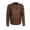 Mens Waxed Sheepskin Fashion Leather Jacket Camel Brown