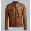 Mens Waxed Sheepskin Fashion Leather Jacket Tan Brown