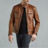 Mens Waxed Tan Sheepskin Racer Leather Jacket Front 700x700 1