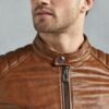 Mens Waxed Tan Sheepskin Racer Leather Jacket Up Front 700x700 1