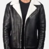 Men’s White Faux Fur Black Leather Jacket - Image 4