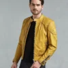 Men’s Yellow Cafe Racer Leather Biker Jacket