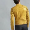 Men’s Yellow Cafe Racer Leather Biker Jacket
