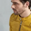 Men’s Yellow Cafe Racer Leather Biker Jacket