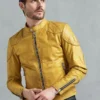 Men’s Yellow Cafe Racer Leather Biker Jacket