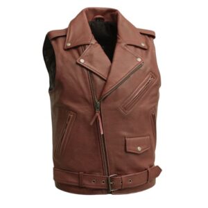 Mens Patched Motorcycle Leather Vest